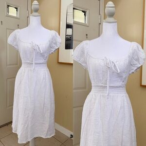 Popular 21 White Smocked Waist Midi Dress 100% Cotton Size Medium
